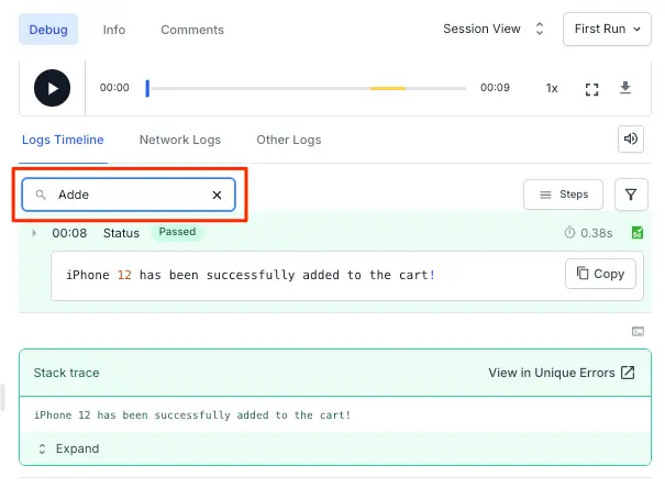 Image showing text search in console annotations