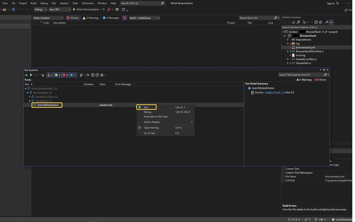 Image showing Select and Run Test